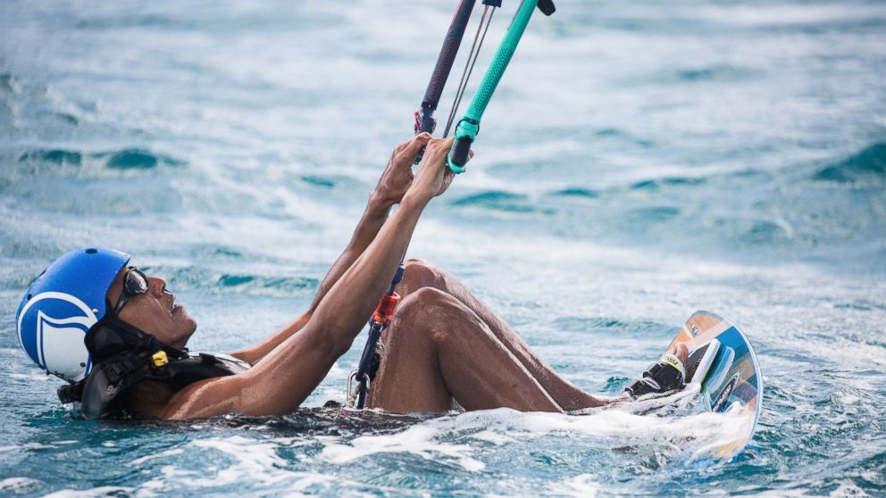 PHOTO: Former President Barack Obama took up kitesurfing while on vacation with billionaire businessman Richard Branson.
