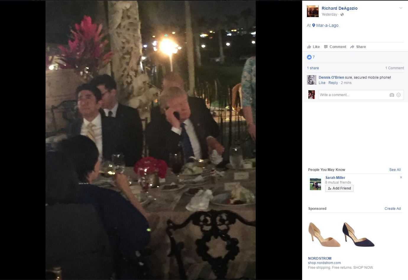 PHOTO: President Donald Trump dines with Japanese Prime Minister Shinzo Abe at Mar-a-Lago in Palm Beach, Florida, Feb. 11, 2017. 