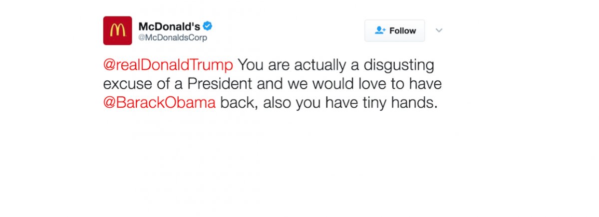 PHOTO: The McDonald's corporate Twitter account posted this at 9:16 a.m. ET on March 16, 2017. The tweet has since been deleted.
