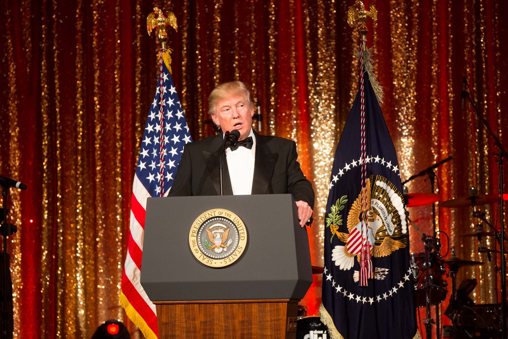 PHOTO: President Donald Trump speaks at the 60th International Red Cross Ball at Mar-a-lago on Feb. 4, 2017.