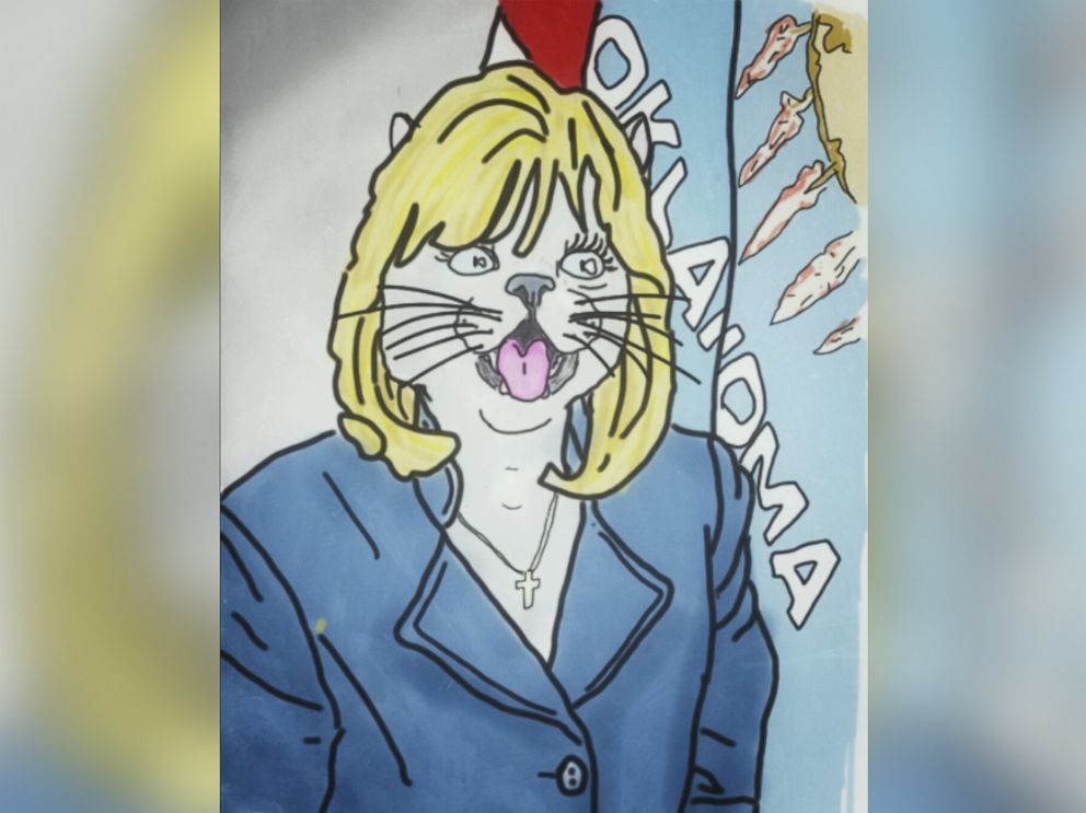 PHOTO: The governor of Oklahoma, Mary Fallin, is imagined as a cat. 