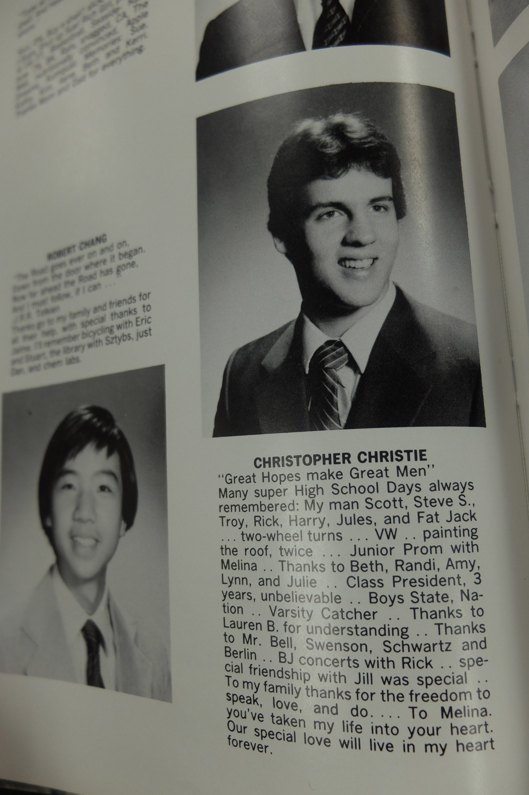 PHOTO: Chris Christie pictured in his 1980 senior portrait in the Livingston High School yearbook, Livingston, New Jersey.