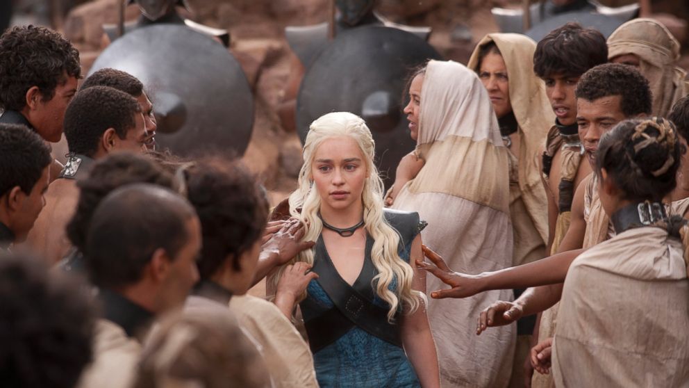 Emilia Clarke, center, is pictured in the "Game of Thrones" season 3 finale, which aired Jun. 9, 2013. 