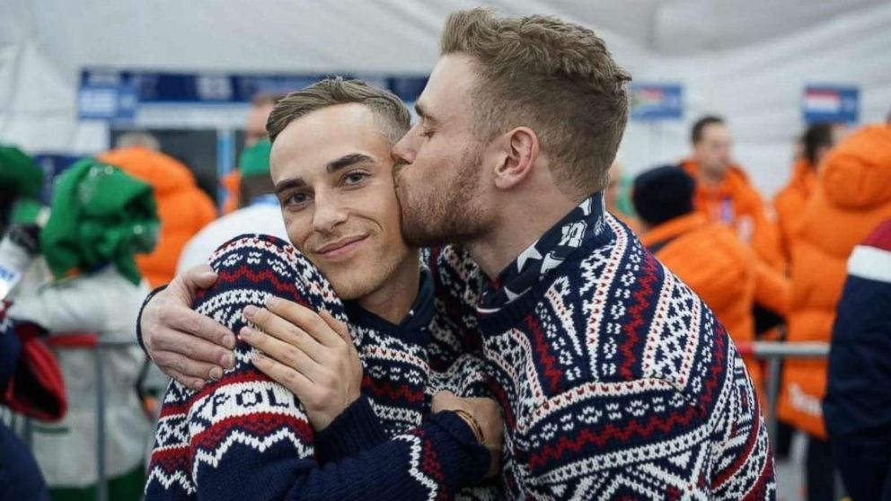 PHOTO: U.S. Winter Olympian Gus Kenworthy (right) tweeted this photo of himself with fellow openly gay Olympian Adam Rippon on Feb. 9, 2018.