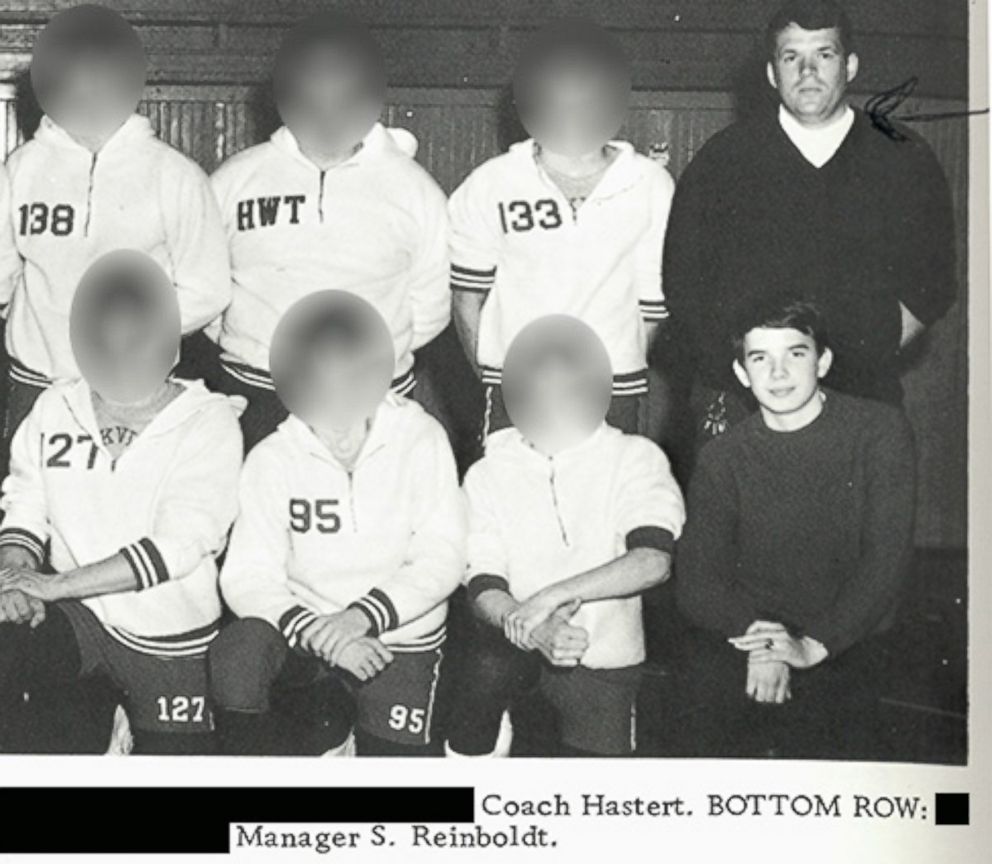 PHOTO: Dennis Hastert, top right, and Steve Reinboldt, bottom right, shown in the 1970 Yorkville High School yearbook wrestling team photo.