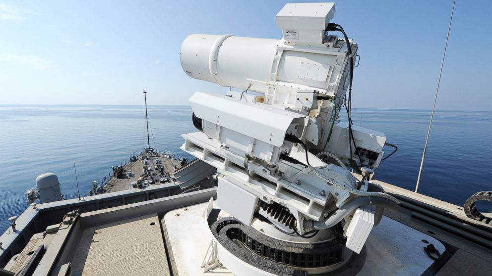 PHOTO: The Afloat Forward Staging Base (Interim) USS Ponce (ASB(I) 15) conducts an operational demonstration of the Office of Naval Research (ONR)-sponsored Laser Weapon System (LaWS) while deployed to the Arabian Gulf. 