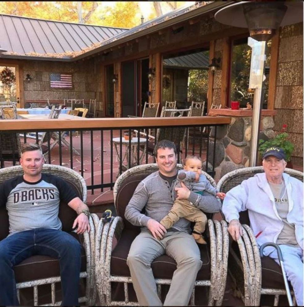 PHOTO: Cindy McCain posted this photo on Instagram on Nov. 24, 2017, writing, "McCain men enjoying Thanksgiving together!" Jack McCain, holding his son, is flanked by his brother and father.