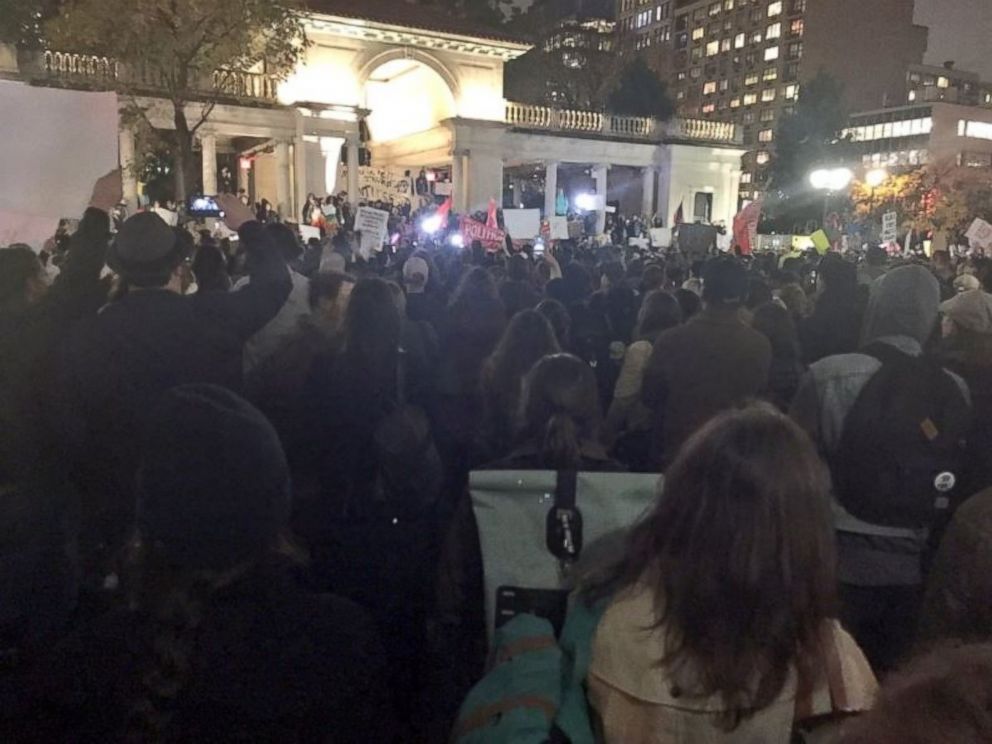 PHOTO: Anti-Donald Trump protesters fill Union Square in lower Manhattan on Nov. 9, 2016.