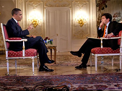 Photo: George Stephanopoulos interviews President Obama