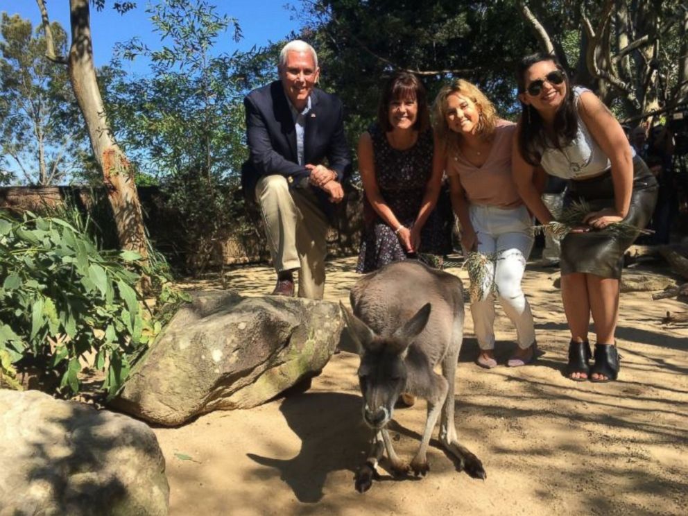 PHOTO: From left: Vice President Mike Pence and second lady Karen Pence, with their daughters Audrey and Charlotte at Taronga Zoo in Sydney, Australia, on April 23, 2017.
