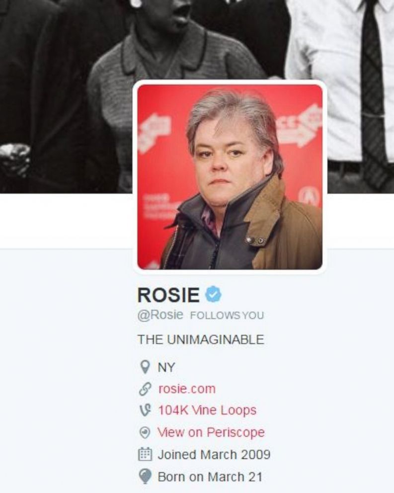 PHOTO: Rosie O'Donnell modified her Twitter avatar on February 9. 2017, so she appears to look like Steve Bannon, whom she's been lobbying to spoof on "Saturday Night Live."
