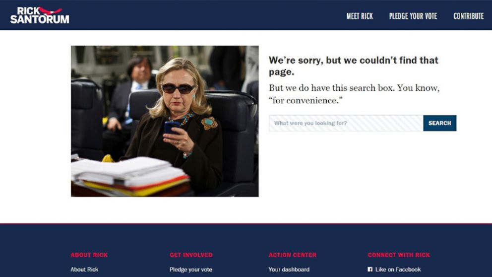 The 404 page on Rick Santorum's campaign website. 
