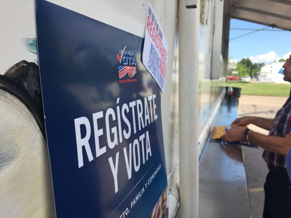 PHOTO: A voter registration drive in Houston, Texas has begun using taco trucks to provide voter registration information. 