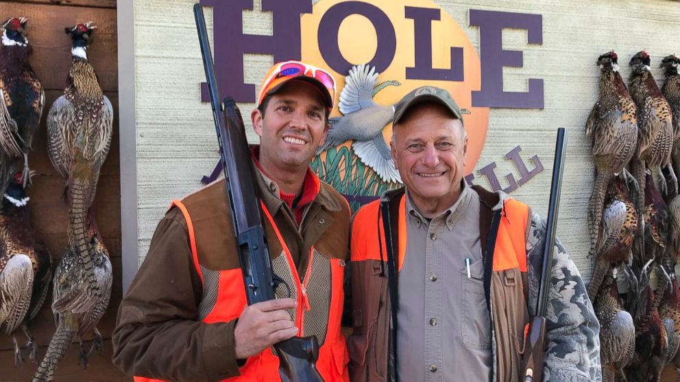 PHOTO: Donald Trump Jr. and Rep. Steve King, R-Iowa at King's Col. Bud Day Pheasant Hunt on October 28, 2017 in Akron, Iowa.