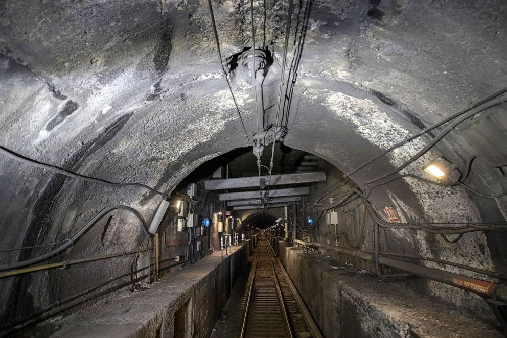 PHOTO: In this Oct. 17, 2018, file photo, damage to the Hudson River rail tunnel is shown in New York.