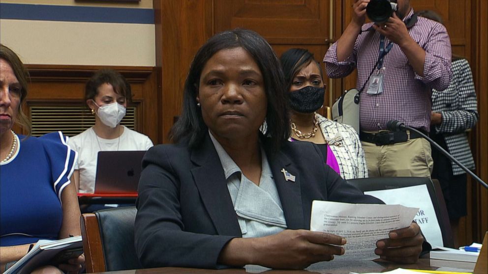 PHOTO: Lucretia Hughes testifies before the House Oversight Committee hearing on gun violence, June 8, 2022, in Washington DC.