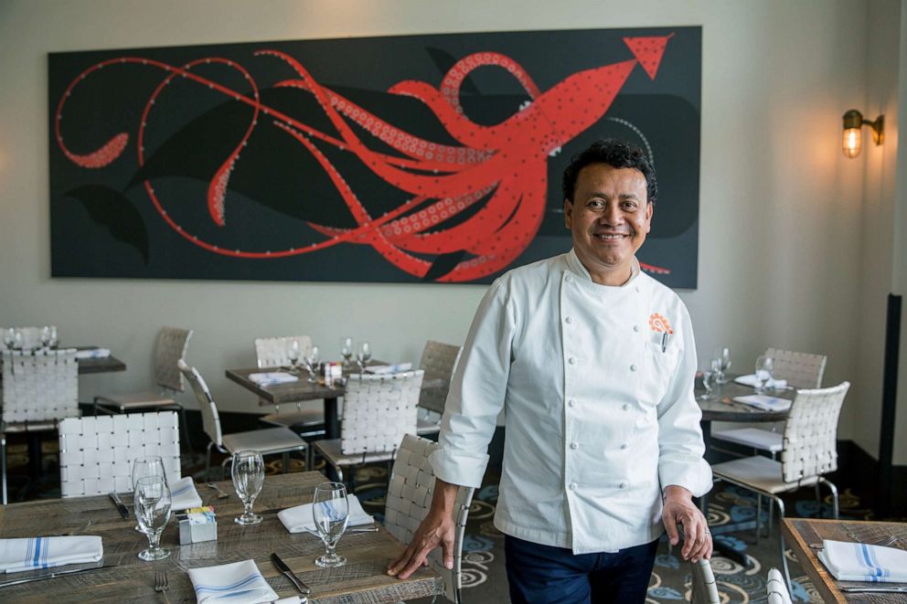 PHOTO: Chef Hugo Ortega in a dining room of his Mexican restaurant Caracol in Houston, Texas, July 12, 2017. 