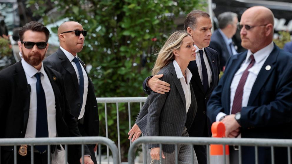 PHOTO: Hunter Biden, son of President Joe Biden, and his wife Melissa Cohen Biden arrive for the reading of the verdict in his trial on criminal gun charges, in Wilmington, Del., June 11, 2024. 