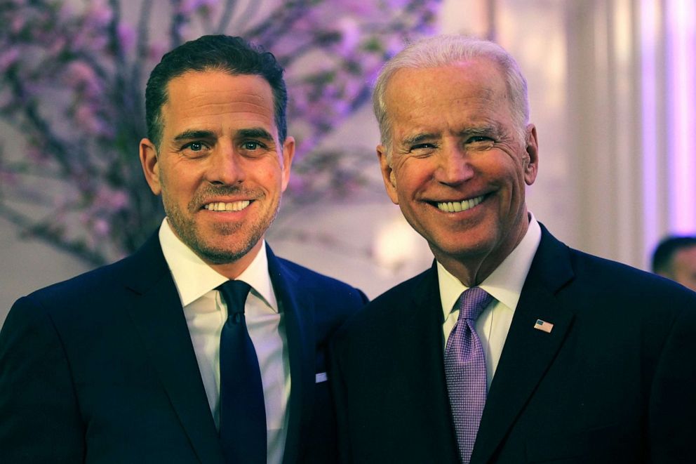 PHOTO: World Food Program USA Board Chairman Hunter Biden, left, and Vice President Joe Biden attend the World Food Program USA's Annual McGovern-Dole Leadership Award Ceremony at Organization of American States, April 12, 2016, in Washington, DC.