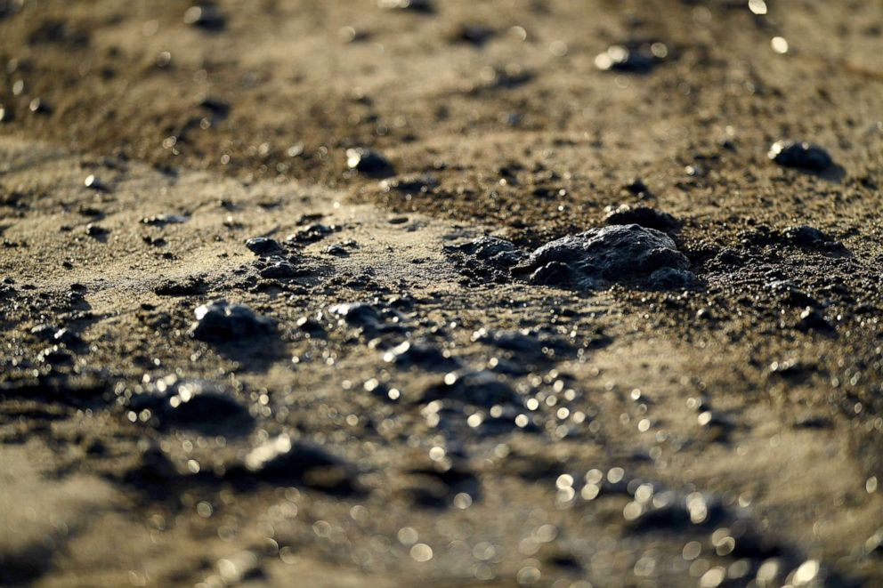 PHOTO: Oil is seen on the beach in Huntington Beach, Calif., Oct. 3, 2021, after a pipeline breach.