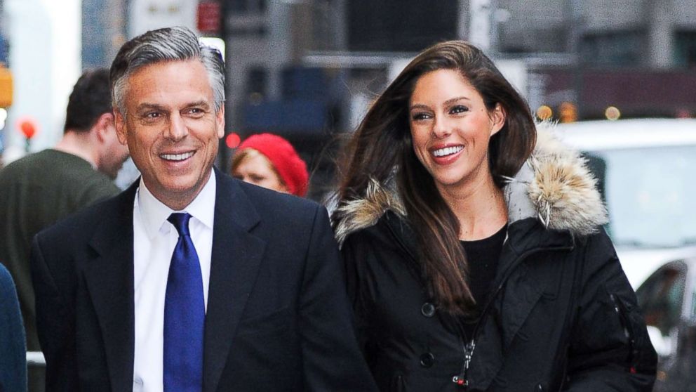 Jon Huntsman and his daughter Abby Huntsman enter the "Late Show With David Letterman" taping at the Ed Sullivan Theater, Dec. 21, 2011, in New York.