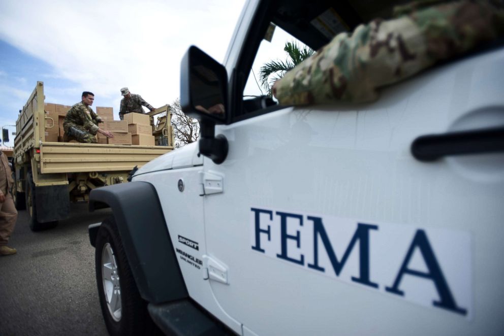 PHOTO: The Department of Homeland Security personnel delivers supplies to Santa Ana community residents in the aftermath of Hurricane Maria in Guayama, Puerto Rico, Oct. 5, 2017.