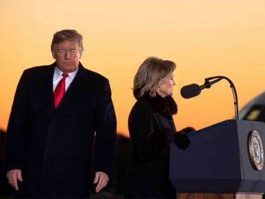 PHOTO: President Donald Trump arrives to deliver remarks as Cindy Hyde-Smith speaks at a Make America Great Again rally in Tupelo, Mississippi, Nov. 26, 2018.