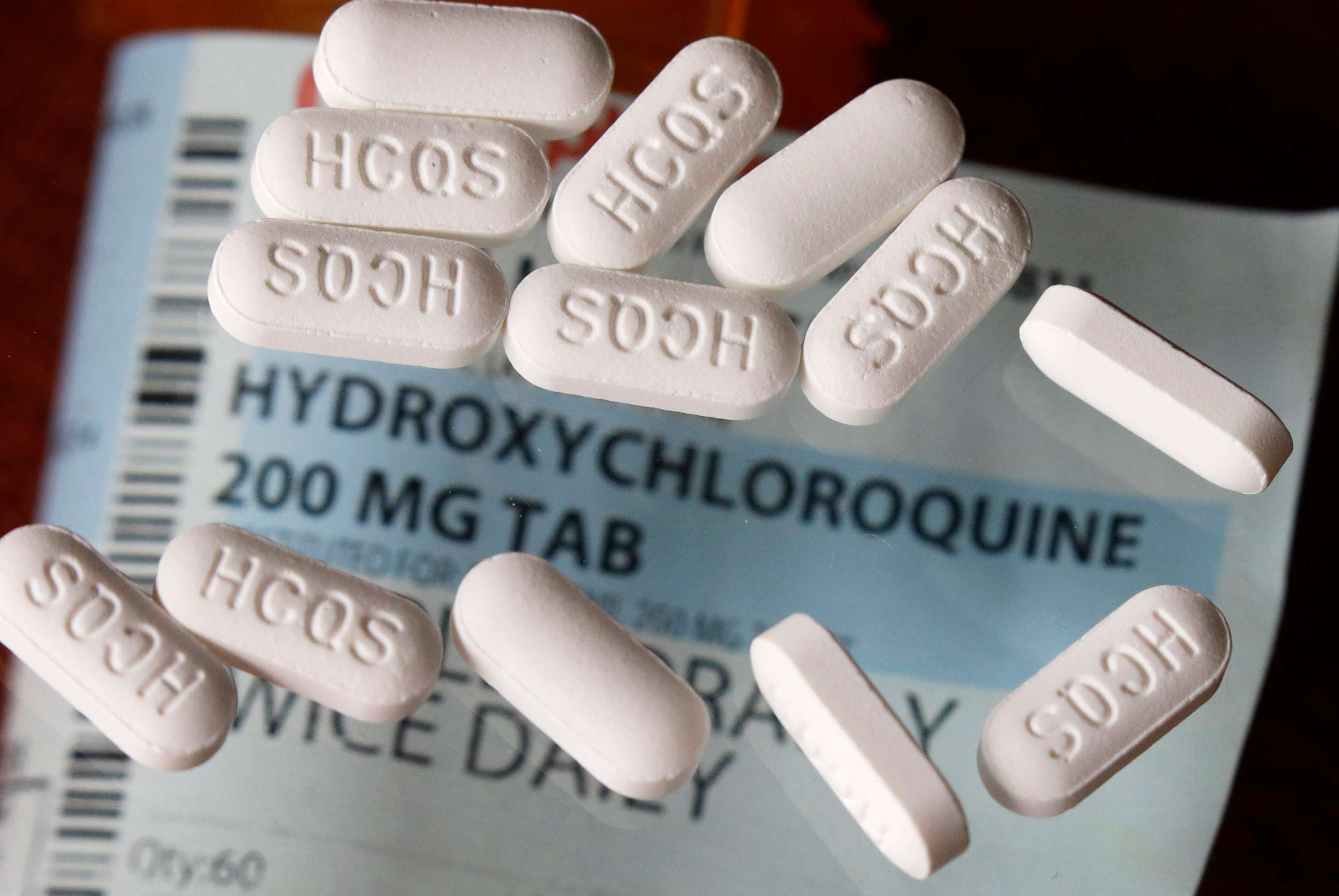 PHOTO: This Monday, April 6, 2020, photo shows an arrangement of hydroxychloroquine pills in Las Vegas.