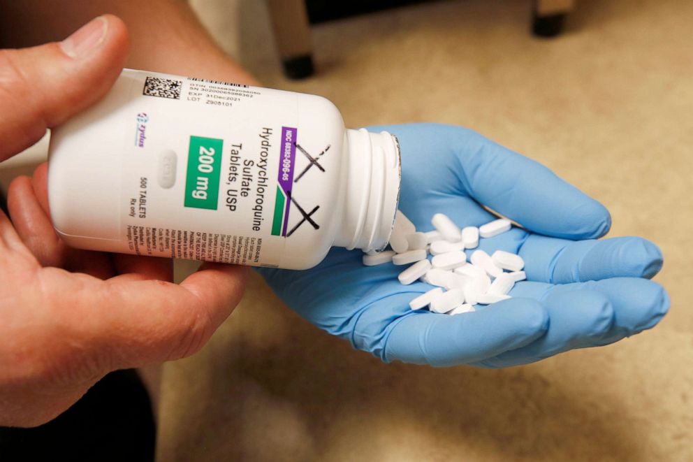 PHOTO: The drug Hydroxychloroquine is displayed by a pharmacist at the Rock Canyon Pharmacy in Provo, Utah, May 27, 2020. d