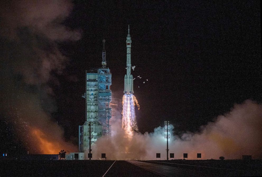 PHOTO: The Shenzhou-13 carried by a Long March-2F rocket launches with three astronauts from China Manned Space Agency on board in Jiuquan, China, Oct. 16, 2021.