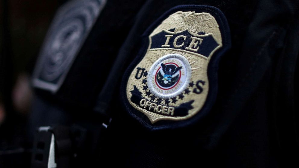 PHOTO: The badge of ICE Field Office Director, Enforcement and Removal Operations, David Marin and U.S. Immigration and Customs Enforcement's (ICE) Fugitive Operations team search for a Mexican national at a home in Hawthorne, Calif., March 1, 2020. 