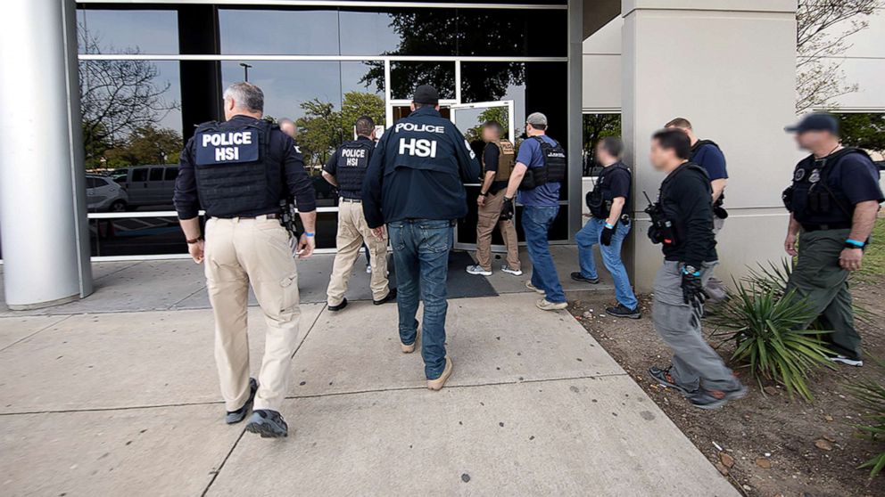 PHOTO: Special agents with U.S. Immigration and Customs Enforcement and Homeland Security Investigations executed criminal search warrants at CVE Technology Group Inc. and four of CVE's staffing companies, April 3, 2019.