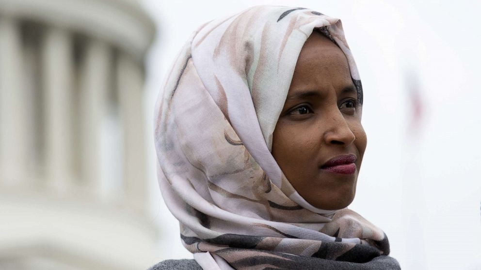 PHOTO: Rep. Ilhan Omar speaks at a press conference on the No Shame at School Act, June 19, 2019, in Washington, DC.