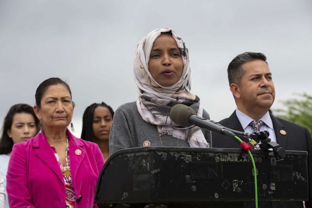 PHOTO: Rep. Ilhan Omar speaks at a press conference on the No Shame at School Act, June 19, 2019, in Washington, DC.