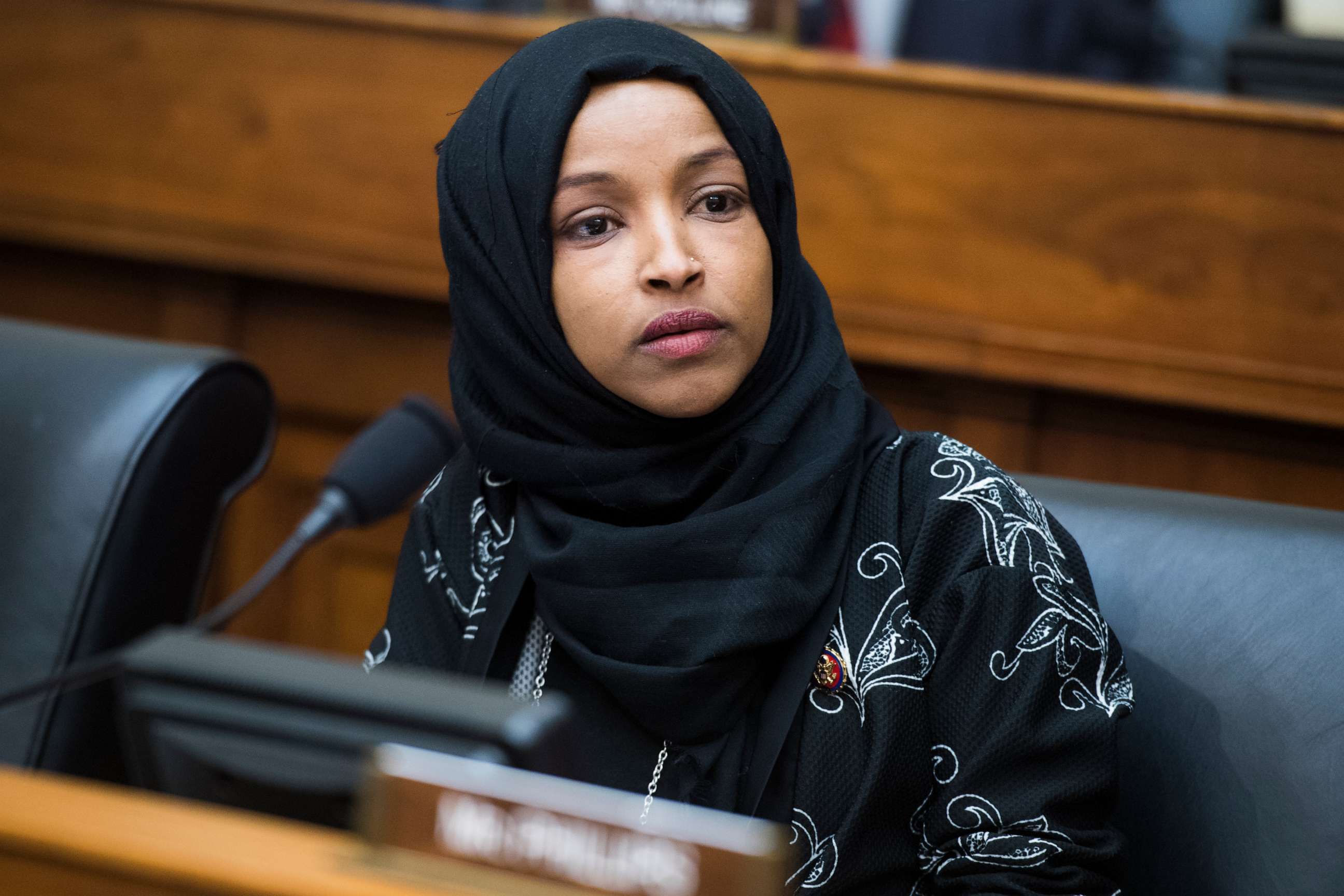 PHOTO: Rep. Ilhan Omar, D-Minn., attends a House Foreign Affairs Committee hearing in Rayburn Building titled "Venezuela at a Crossroads," Feb. 13, 2019, in Washington.