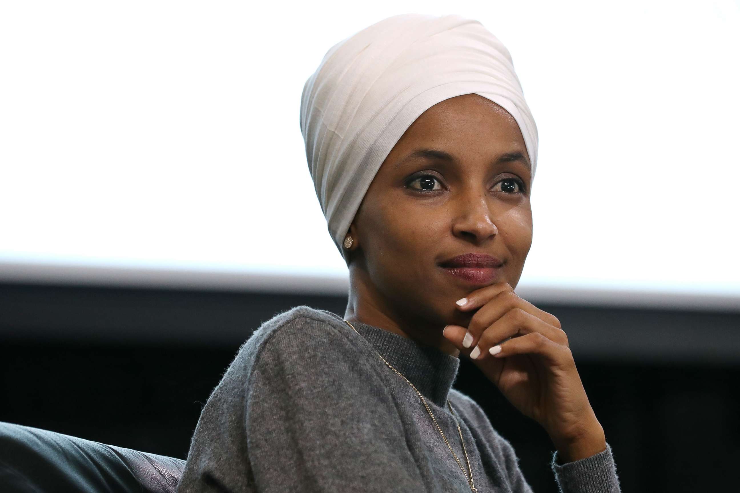 PHOTO: Rep. Ilhan Omar participates in a panel discussion during the Muslim Collective For Equitable Democracy Conference and Presidential Forum at the The National Housing Center July 23, 2019 in Washington, DC.