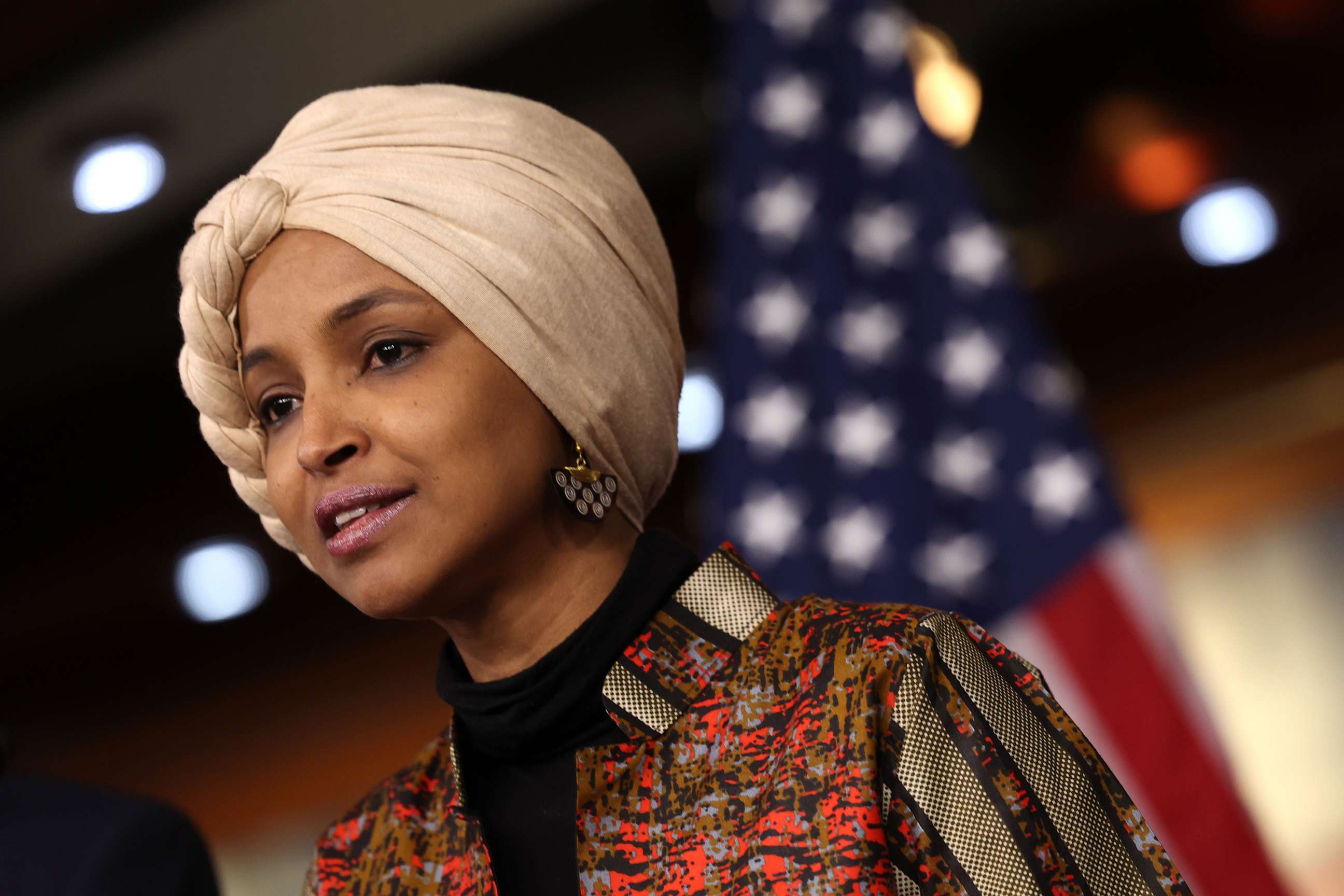 PHOTO: Rep. Ilhan Omar (D-MN) speaks at a press conference on committee assignments for the 118th U.S. Congress, at the Capitol Building on Jan. 25, 2023 in Washington, DC.