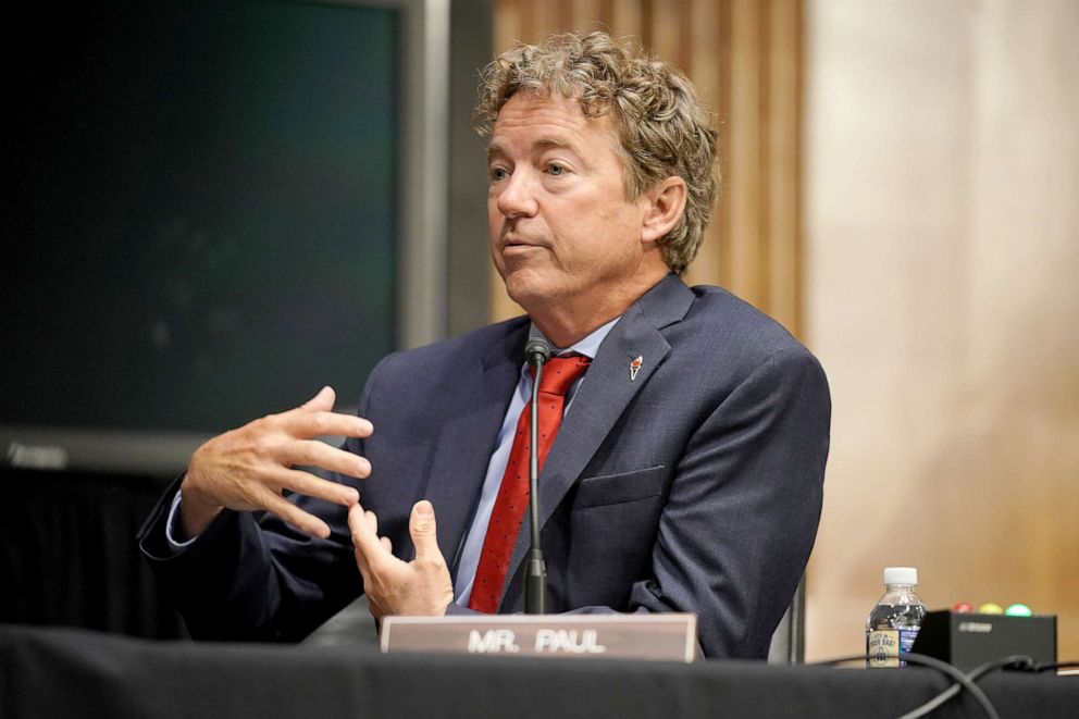 PHOTO:Sen. Rand Paul asks a question during a hearing in the Dirksen Senate Office Building, in Washington, July 30, 2020. 