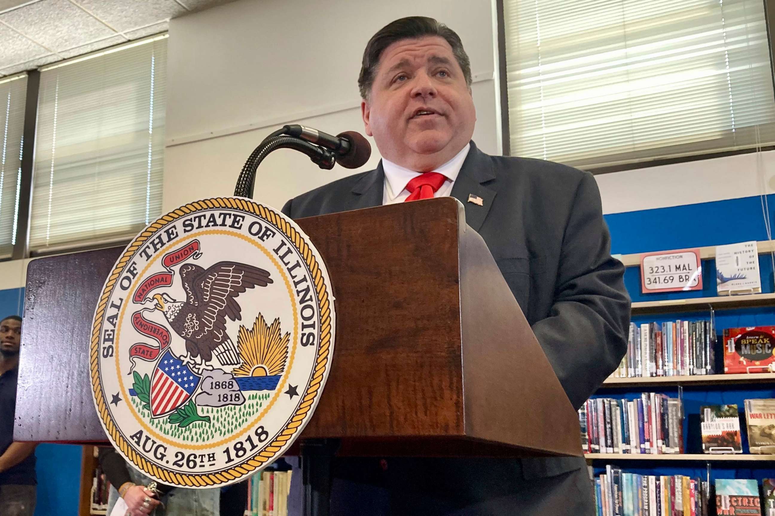 PHOTO: Illinois Gov. J.B. Pritzker speaks during an event in Springfield, Ill., April 27, 2022.