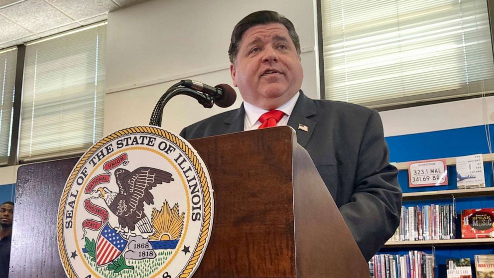 PHOTO: Illinois Gov. J.B. Pritzker speaks during an event in Springfield, Ill., April 27, 2022.