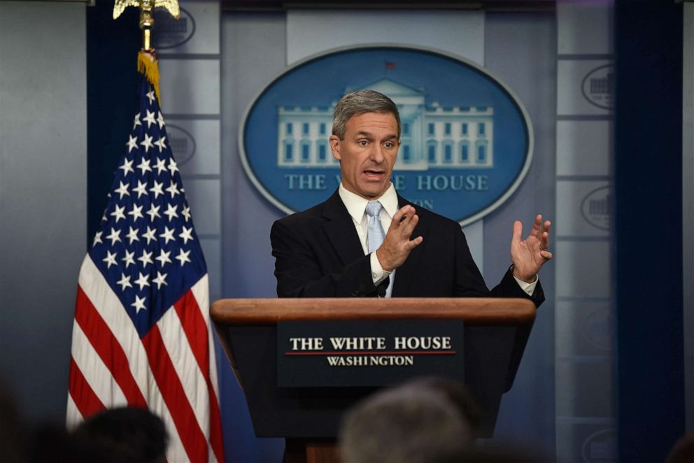 PHOTO: Acting Director of U.S. Citizenship and Immigration Services (USCIS) Ken Cuccinelli speaks about immigration policy during a briefing at the White House on August 12, 2019 in Washington, DC.