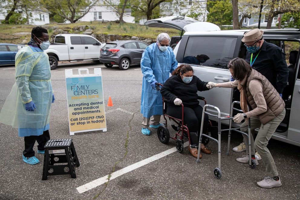 PHOTO: Guatemalan immigrant Zully arrives to a clinic for a COVID-19 test on May 8, 2020 in Greenwich, Connecticut.