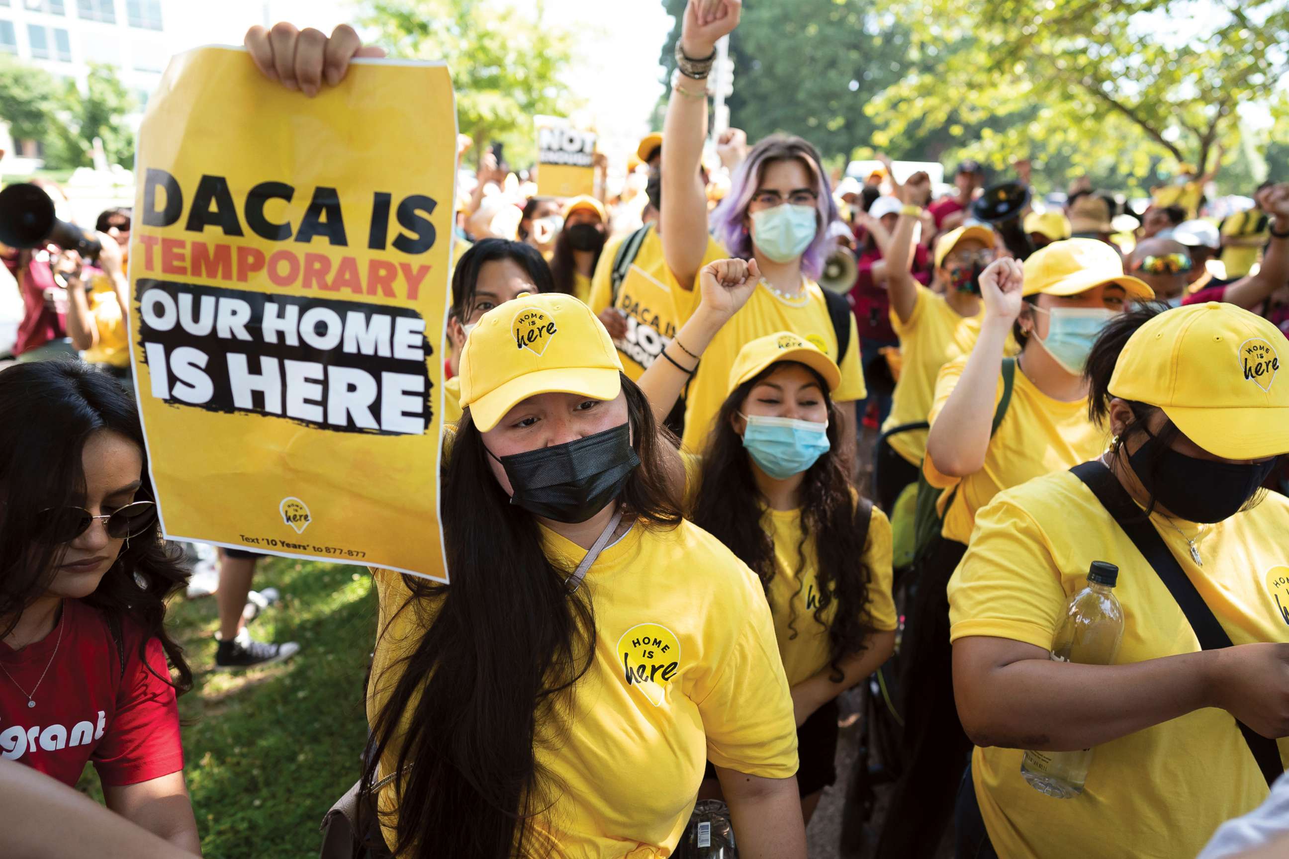 PHOTO: Susana Lujano, left, a dreamer from Mexico who lives in Houston, joins other activists to rally in support of the Deferred Action for Childhood Arrivals program, also known as DACA, at the U.S. Capitol in Washington,June 15, 2022. 