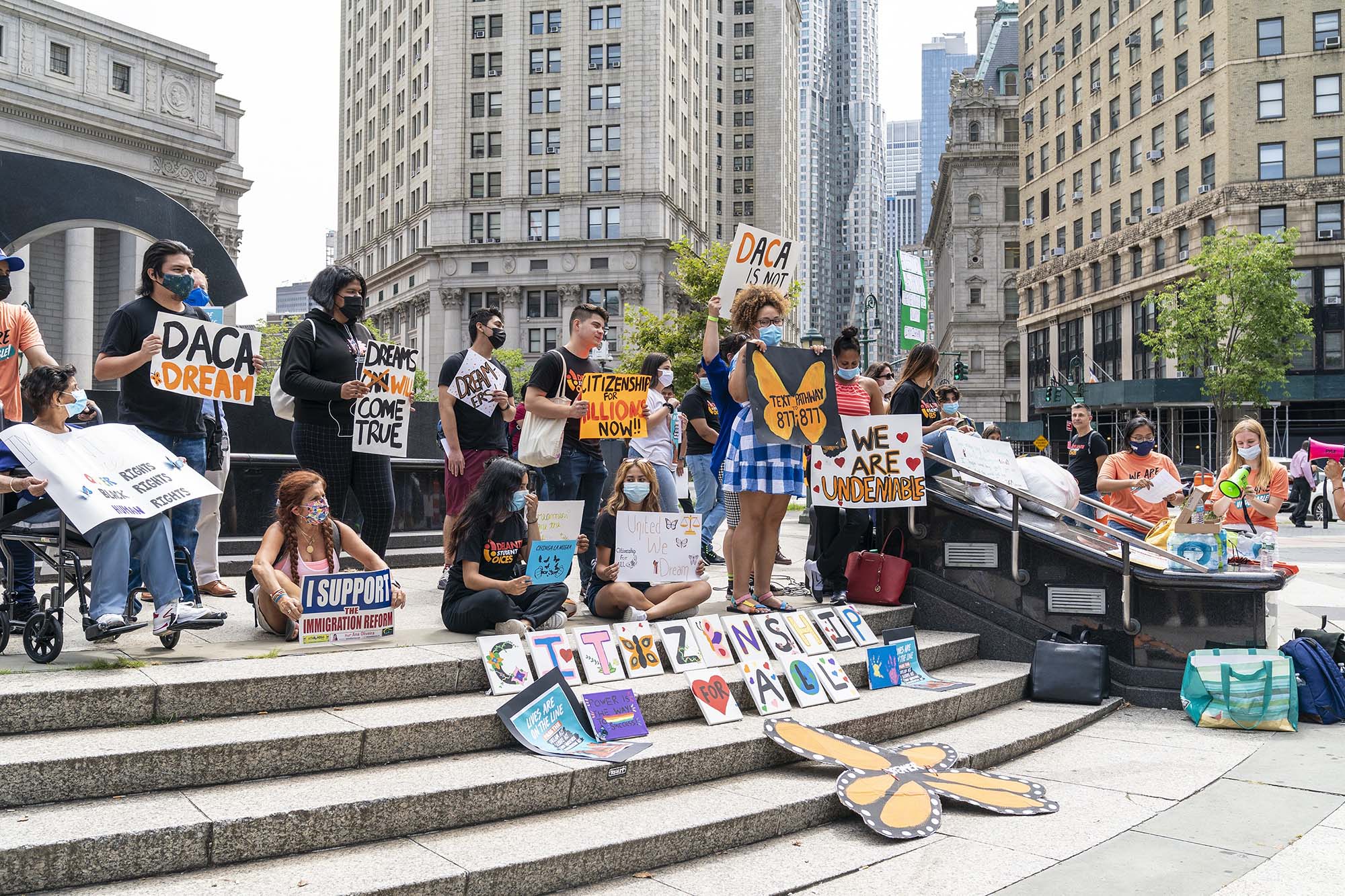 PHOTO: Deferred Action for Childhood Arrivals (DACA) protesters rally on Foley Square demanding citizenship now for all undocumented immigrants in New York, Aug. 17, 2021.