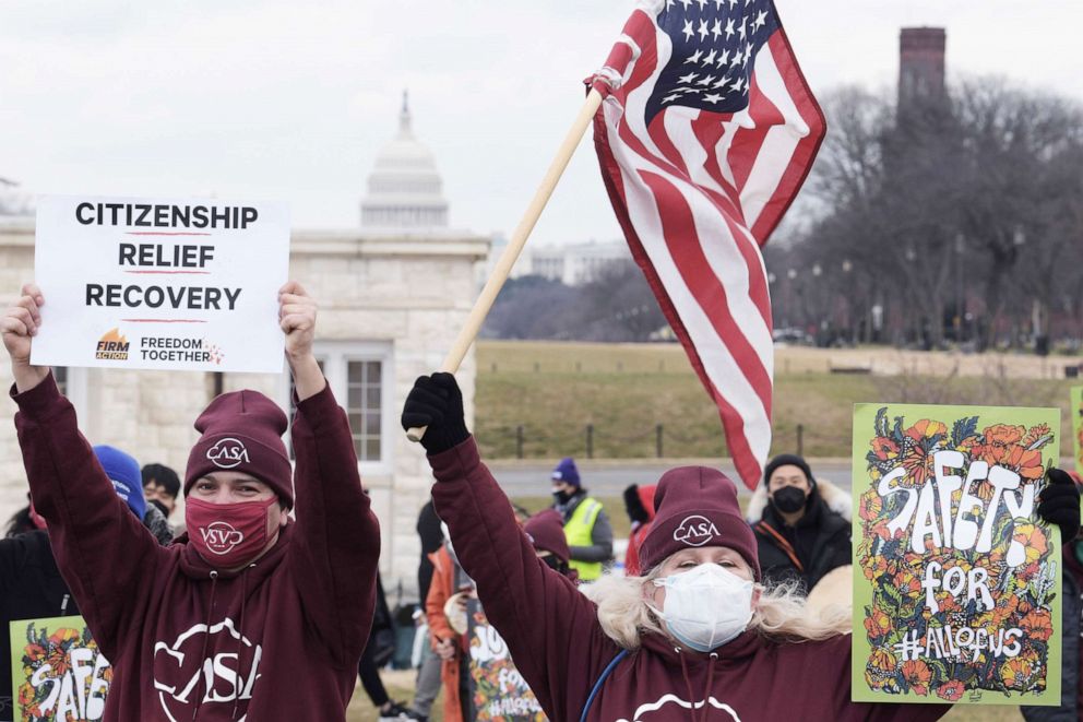 PHOTO: Casa in Action and No Muslim Ban Ever organizations hold a rally and call on President Biden to support the Immigration Reform bill, on Jan. 27, 2021, at the National Mall in Washington D.C.