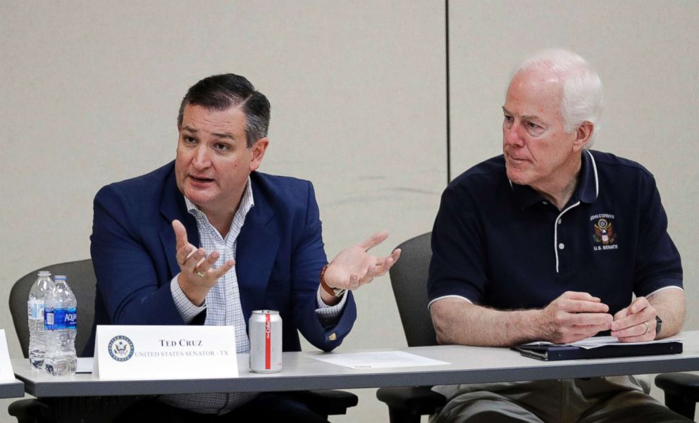 PHOTO: Senators John Cornyn, R-Texas, right, and Ted Cruz, R-Texas take part in a roundtable discussion, June 22, 2018, in Weslaco, Texas, after touring immigrant detention facilities for children in South Texas.