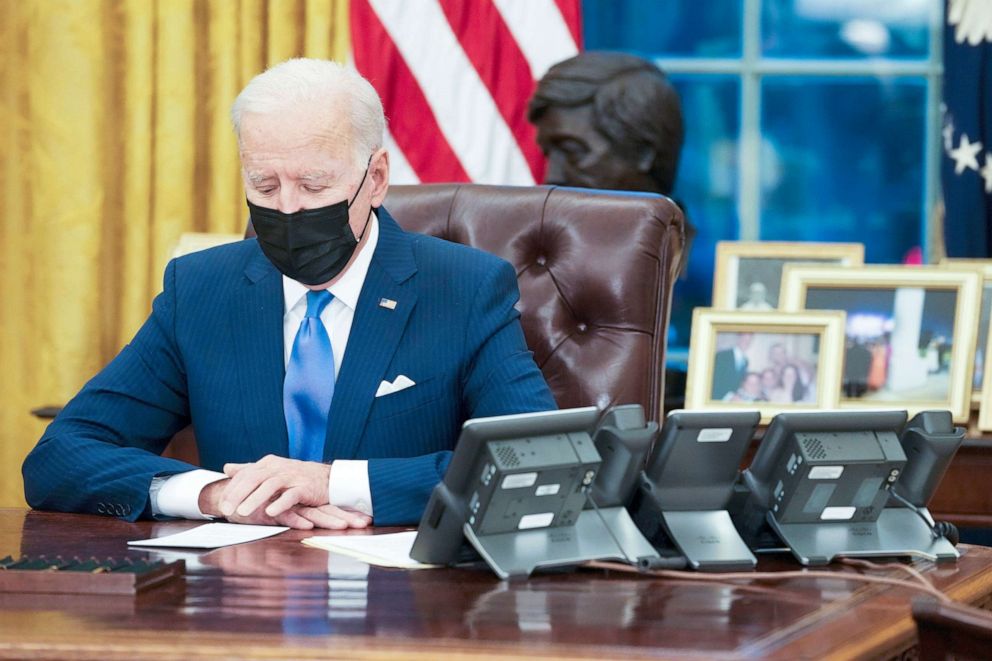 PHOTO: President Joe Biden makes brief remarks before signing several executive orders directing immigration actions for his administration in the Oval Office at the White House, Feb. 02, 2021.