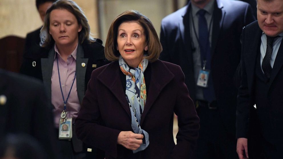 PHOTO: Speaker of the House Nancy Pelosi arrives at the US Capitol, as the House readies for a historic vote on Dec. 18, 2019, in Washington.