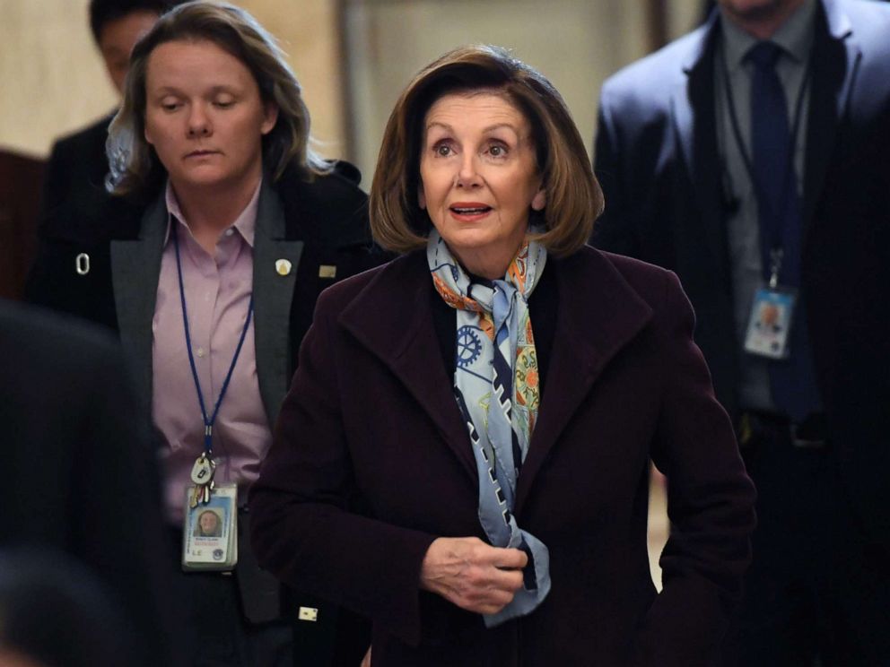 PHOTO: Speaker of the House Nancy Pelosi arrives at the US Capitol, as the House readies for a historic vote on Dec. 18, 2019, in Washington.