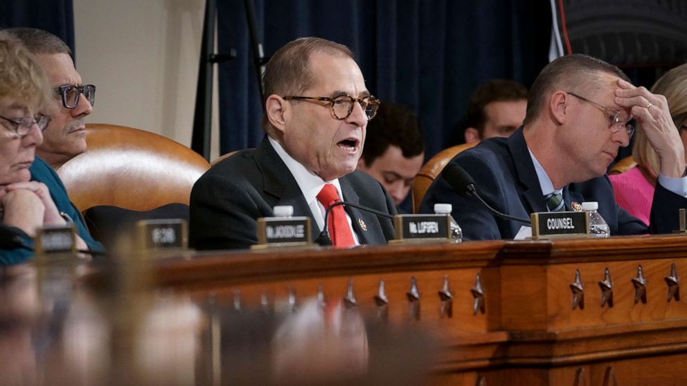 PHOTO: House Judiciary Committee Chairman Jerrold Nadler, D-N.Y., convenes the panel to hear investigative findings in the impeachment inquiry against President Donald Trump, on Capitol Hill, Dec. 9, 2019. 